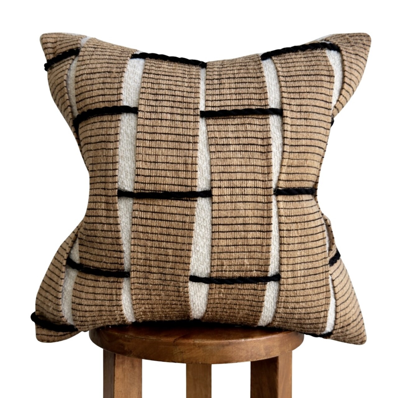 Boho Textured Pillow Cover 18x18, Cream and Black Woven Throw Pillow, Neutral Modern Farmhouse Decor